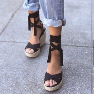 Lulus Esme Black Lace-Up Espadrille Wedges. Comfy!